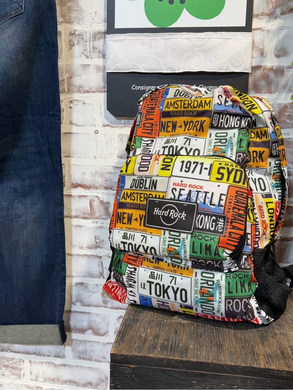 Hard Rock Cafe Multicolor City License Plate Print packable Backpack